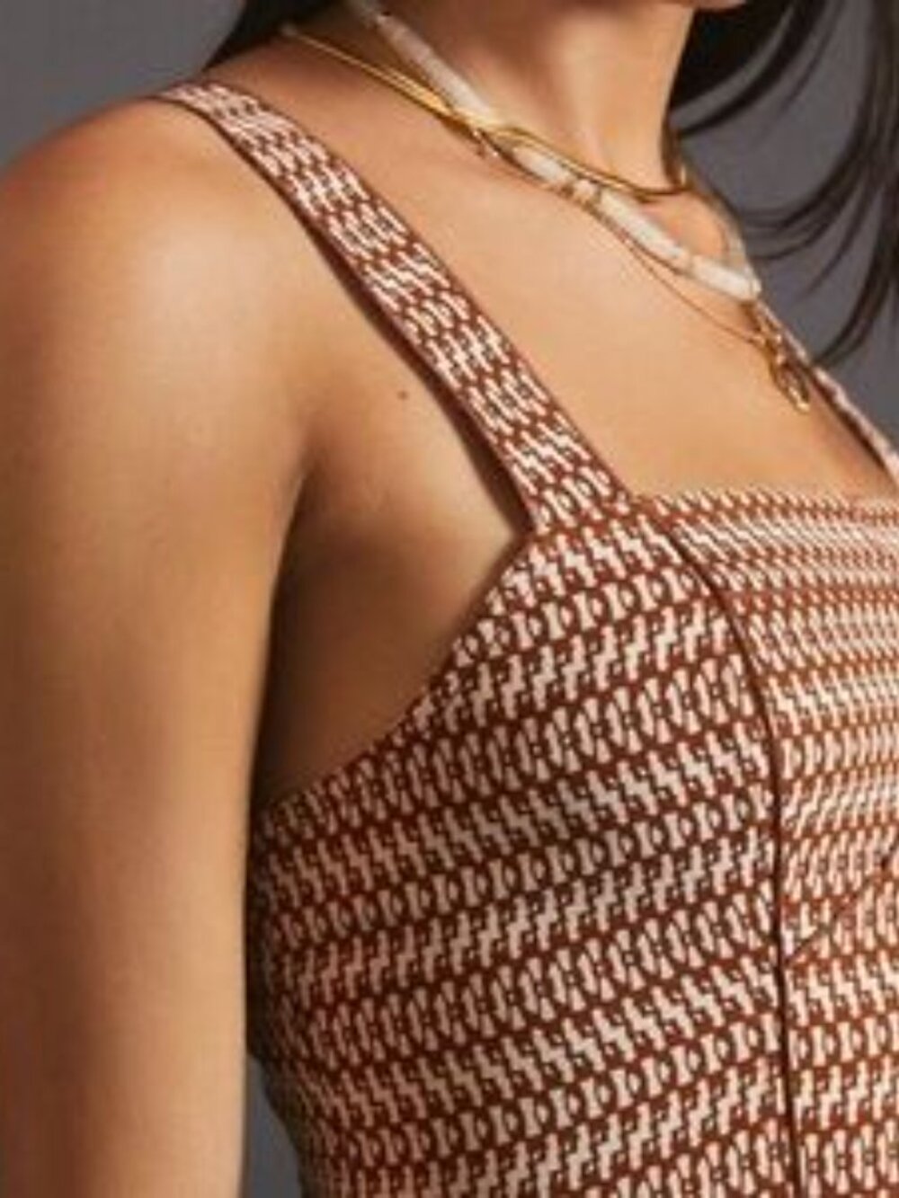 ANTHROPOLOGIE Squareneck Slim Mini Dress, Brown/White Pattern Women's Size 10 - Picture 2 of 9